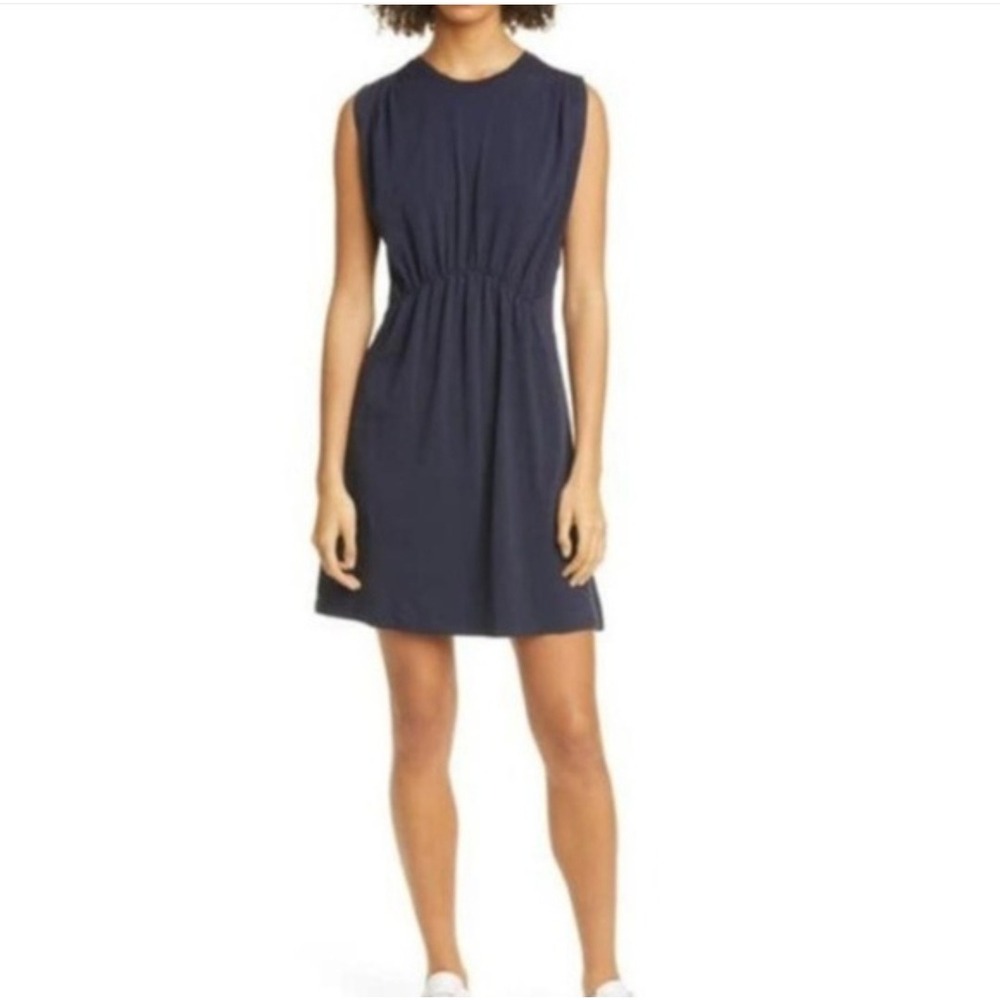 ATM Anthony Thomas Melillo Navy Pima Cotton Gathered Waist Dress XL Minimalist